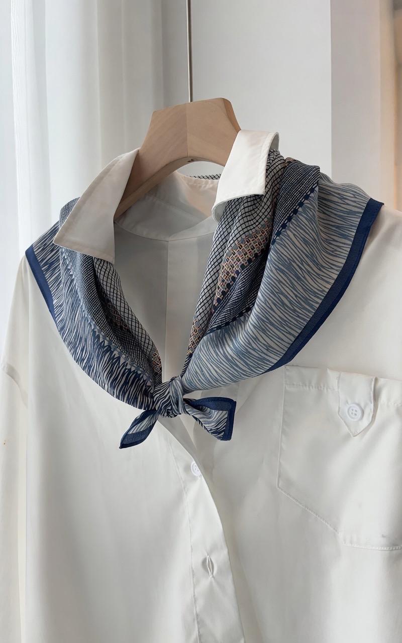 Seine Style Luxury 65x65cm (25.5") Gray-Blue Crepe de Chine Silk Scarf - Premium Mulberry Silk Necktie, Chic Aesthetic Accessory