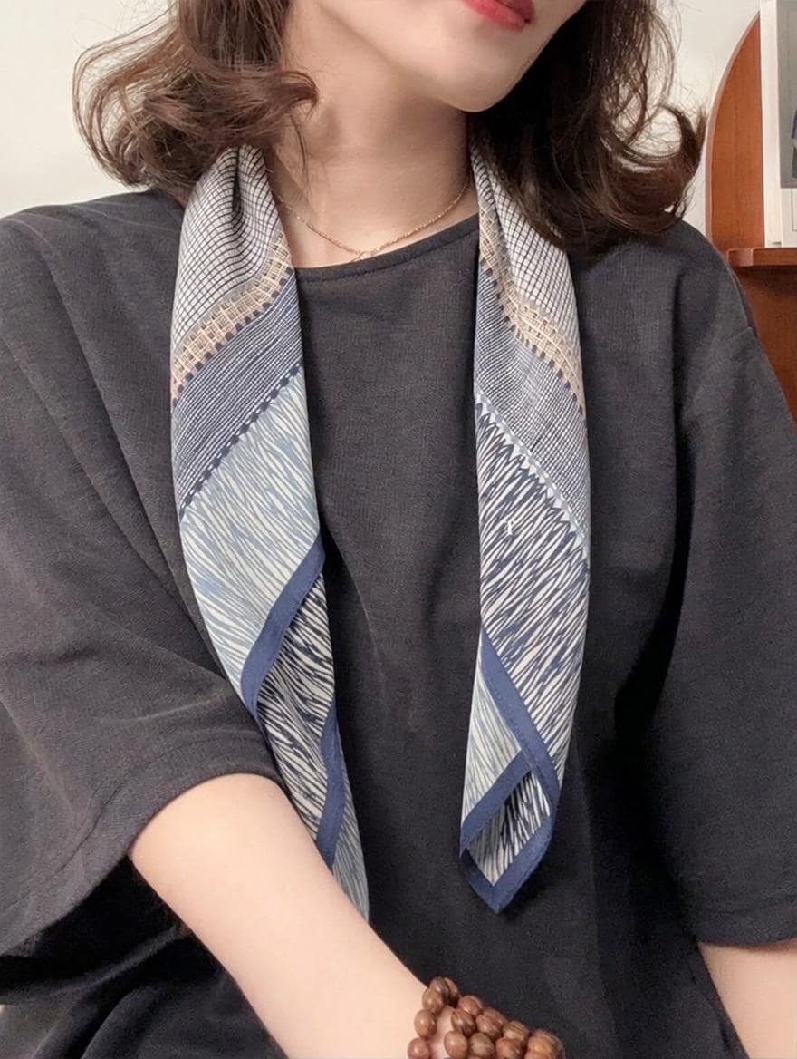 Seine Style Luxury 65x65cm (25.5") Gray-Blue Crepe de Chine Silk Scarf - Premium Mulberry Silk Necktie, Chic Aesthetic Accessory