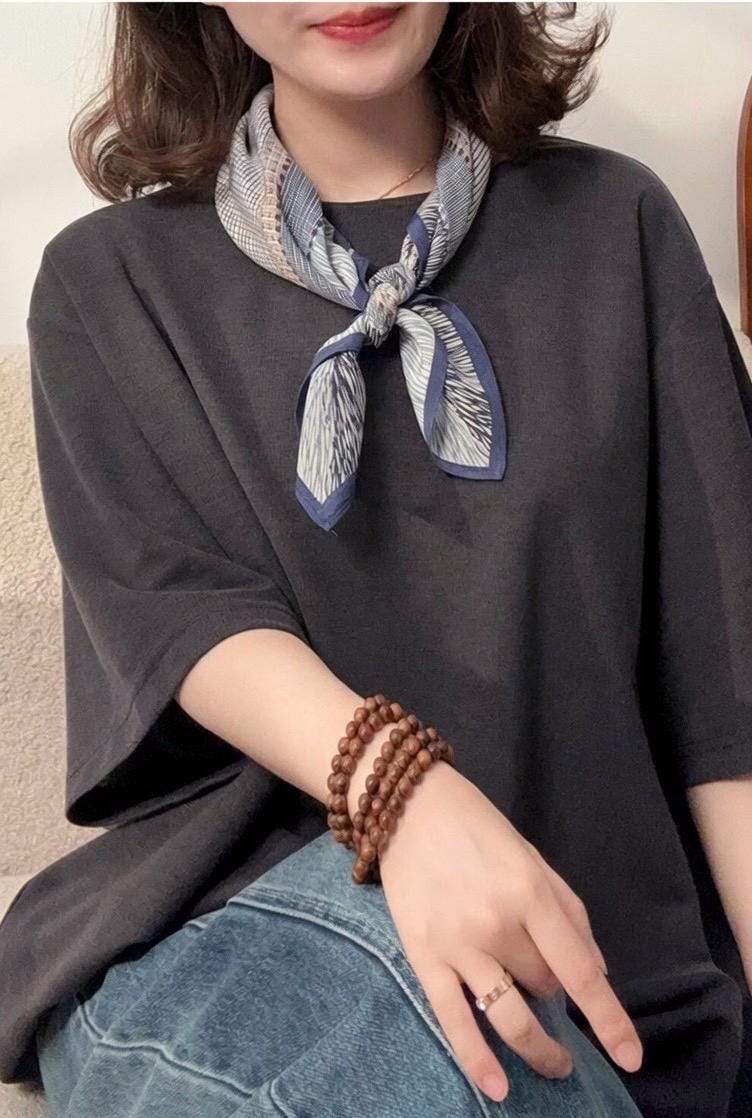 Seine Style Luxury 65x65cm (25.5") Gray-Blue Crepe de Chine Silk Scarf - Premium Mulberry Silk Necktie, Chic Aesthetic Accessory