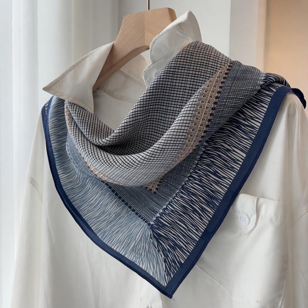 Seine Style Luxury 65x65cm (25.5") Gray-Blue Crepe de Chine Silk Scarf - Premium Mulberry Silk Necktie, Chic Aesthetic Accessory