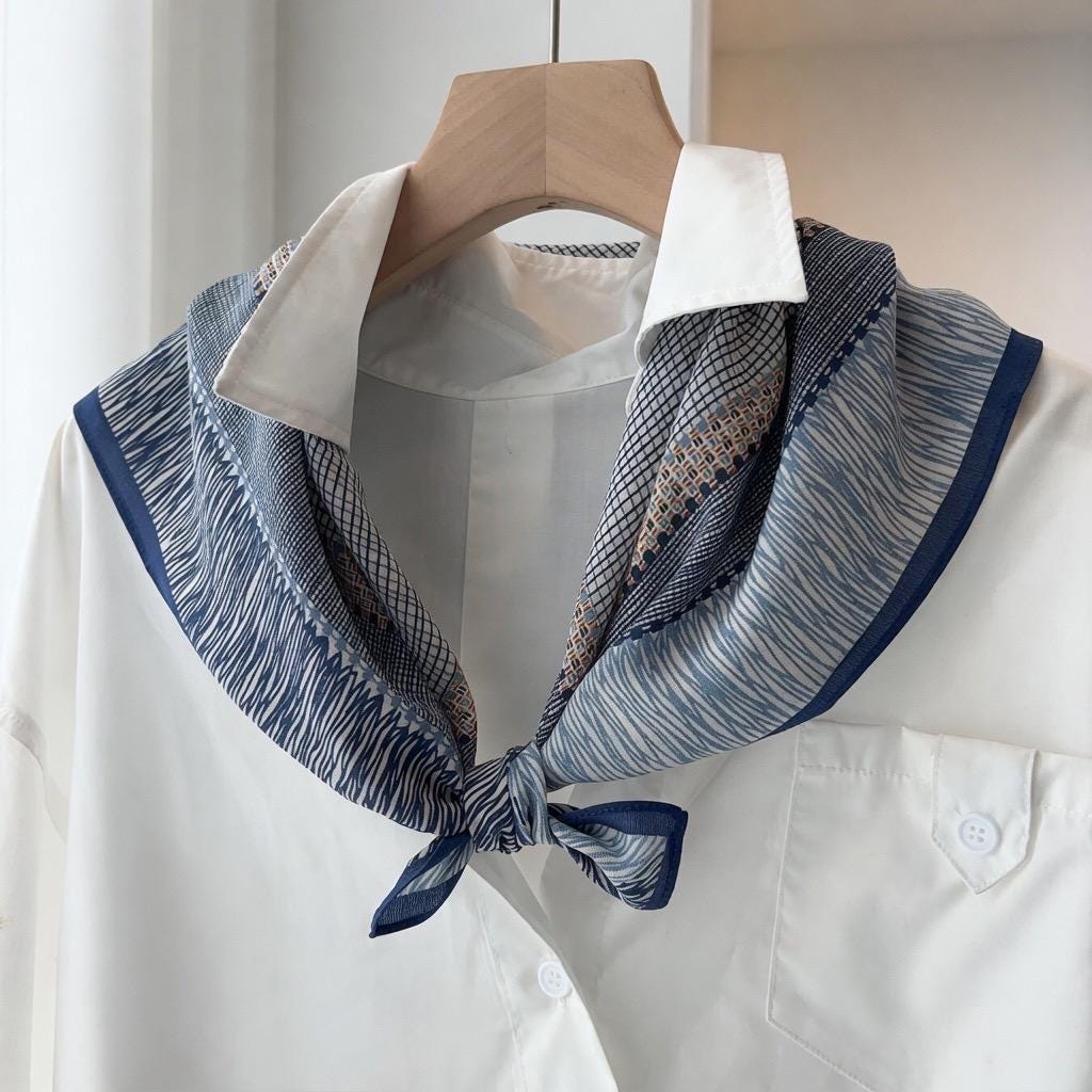 Seine Style Luxury 65x65cm (25.5") Gray-Blue Crepe de Chine Silk Scarf - Premium Mulberry Silk Necktie, Chic Aesthetic Accessory