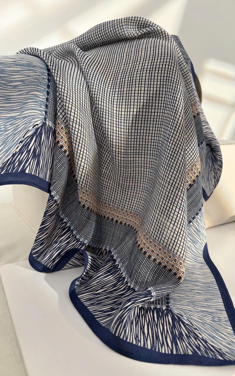 Seine Style Luxury 65x65cm (25.5") Gray-Blue Crepe de Chine Silk Scarf - Premium Mulberry Silk Necktie, Chic Aesthetic Accessory