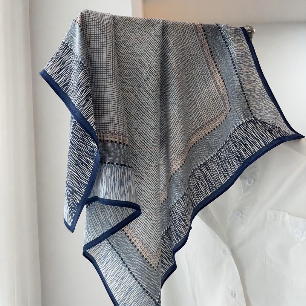 Seine Style Luxury 65x65cm (25.5") Gray-Blue Crepe de Chine Silk Scarf - Premium Mulberry Silk Necktie, Chic Aesthetic Accessory