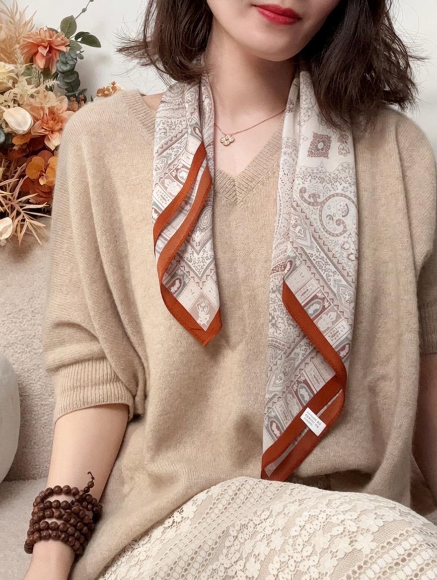 Elegant Apricot 65x65cm (25.5") Crepe de Chine Silk Scarf - 100% Mulberry Silk Neckerchief, Chic Minimalist Aesthetic Scarf for Women