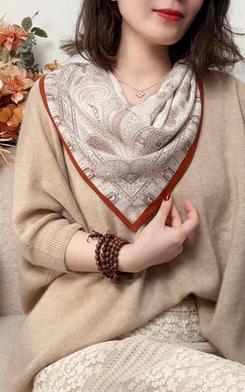 Elegant Apricot 65x65cm (25.5") Crepe de Chine Silk Scarf - 100% Mulberry Silk Neckerchief, Chic Minimalist Aesthetic Scarf for Women