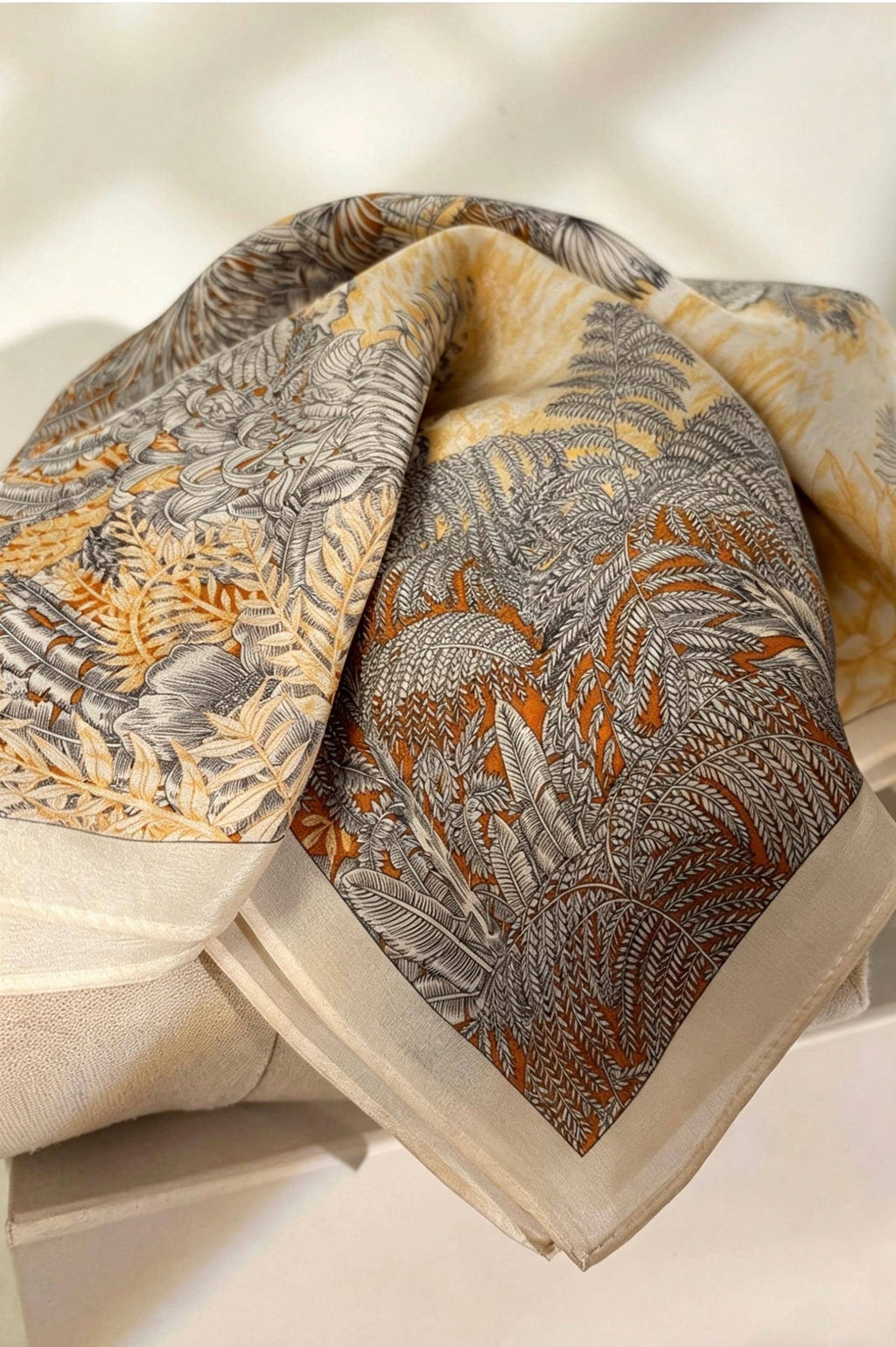 Elegant Rainforest Silk Scarf 65x65cm/25.5in, 100% Mulberry Silk Crepe De Chine Square, Artistic Floral Print, Chic Neckwear, Handbag Scarf