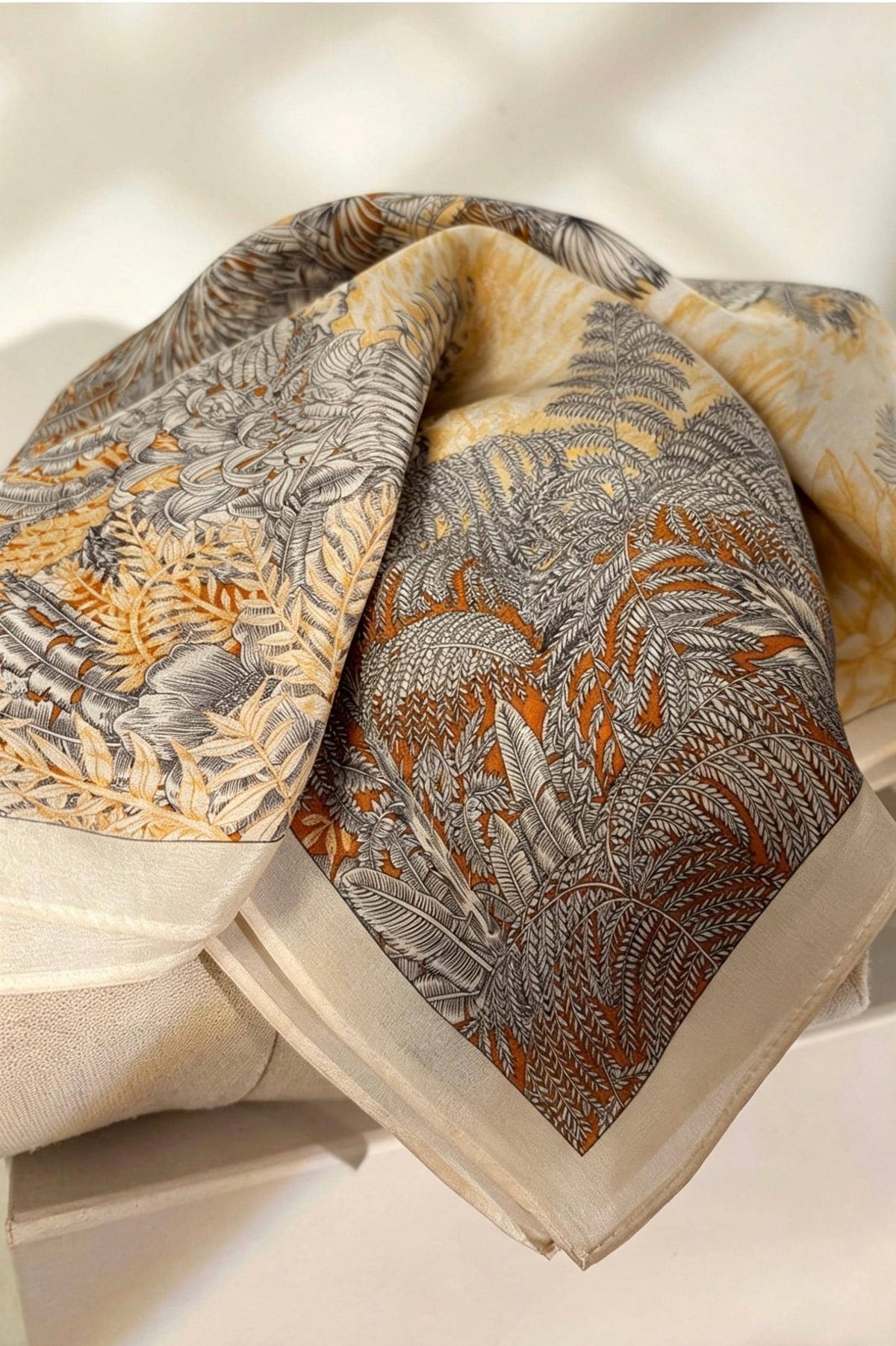 Elegant Rainforest Silk Scarf 65x65cm/25.5in, 100% Mulberry Silk Crepe De Chine Square, Artistic Floral Print, Chic Neckwear, Handbag Scarf