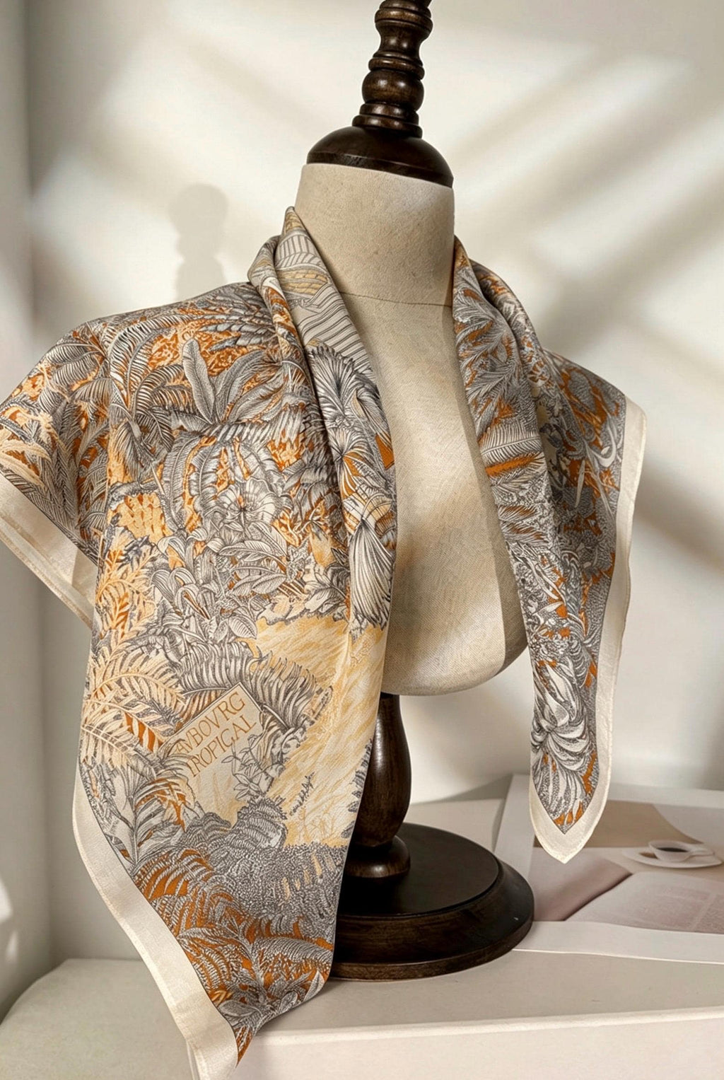 Elegant Rainforest Silk Scarf 65x65cm/25.5in, 100% Mulberry Silk Crepe De Chine Square, Artistic Floral Print, Chic Neckwear, Handbag Scarf