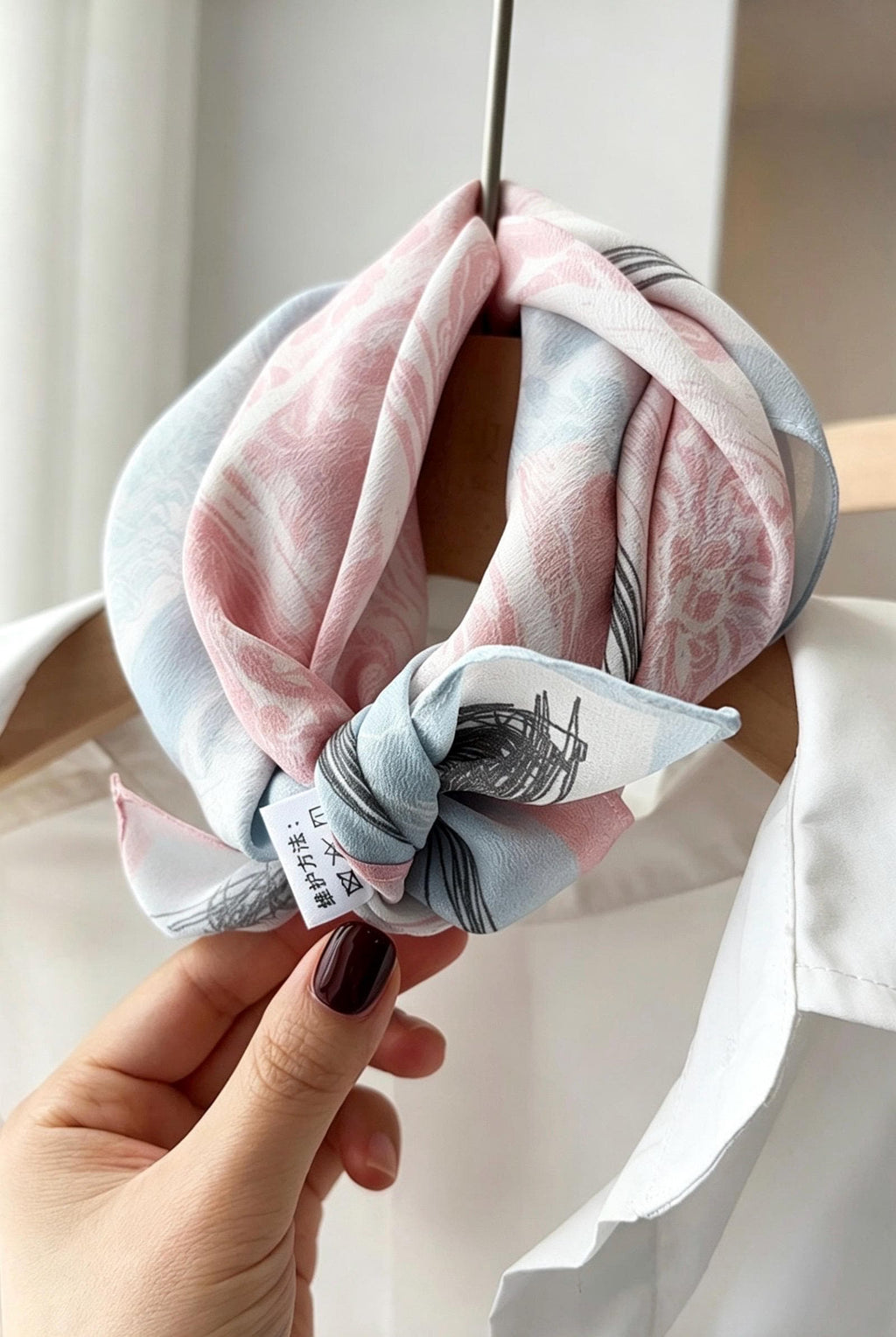100% Mulberry Silk Scarf 25.5" Square Crepe De Chine, Artistic Patchwork Pink Silk Necktie, Versatile Hair Scarf, Elegant Gift for Women