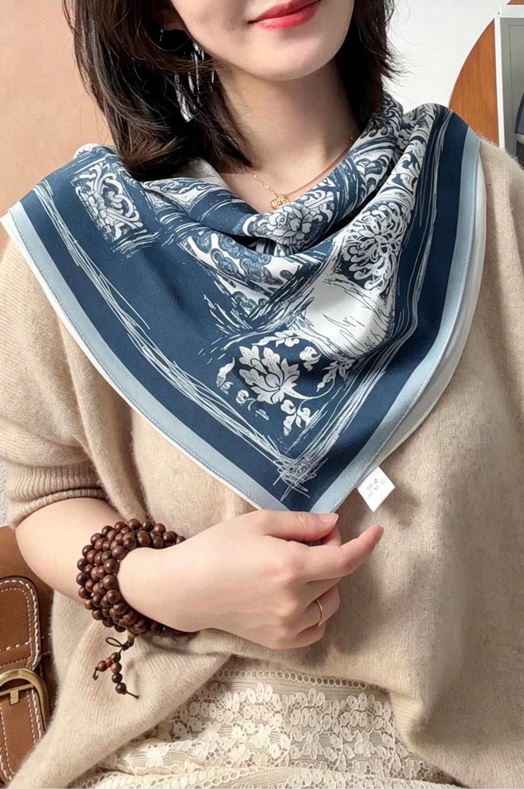 100% Mulberry Silk Scarf 25.5" Square Crepe De Chine, Artistic Patchwork Pink Silk Necktie, Versatile Hair Scarf, Elegant Gift for Women