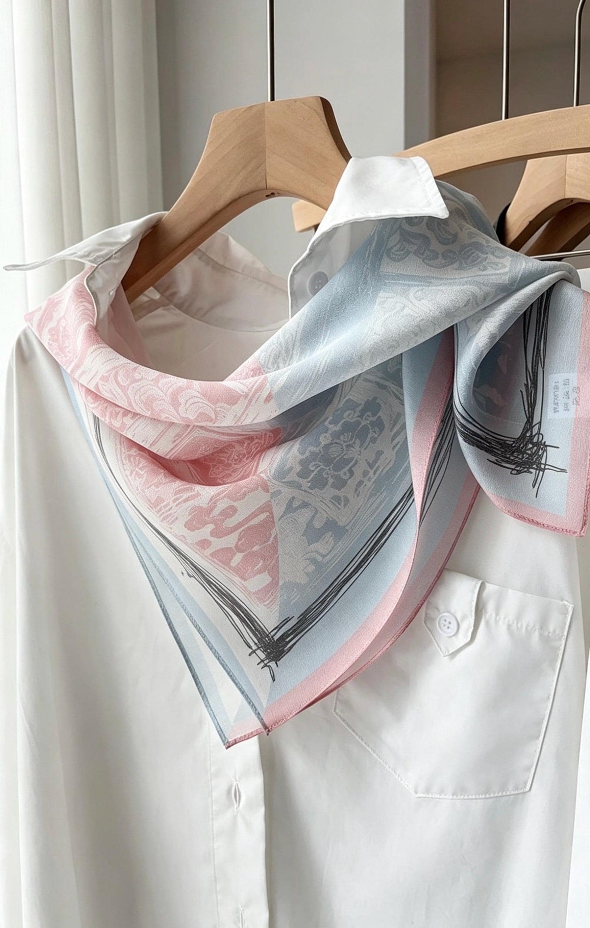 100% Mulberry Silk Scarf 25.5" Square Crepe De Chine, Artistic Patchwork Pink Silk Necktie, Versatile Hair Scarf, Elegant Gift for Women
