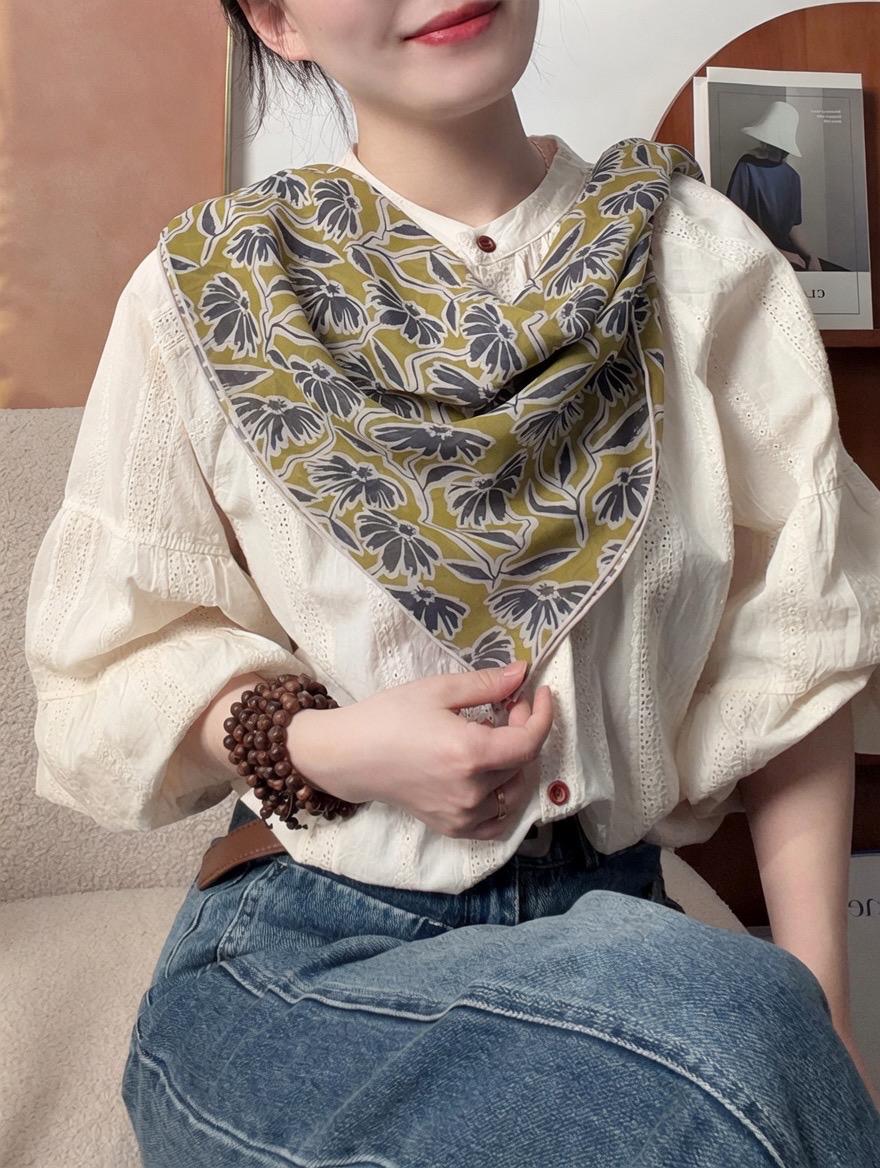 Spring Dream Silk Georgette Scarf, Lightweight Mulberry Silk Square, Artistic Floral Necktie, 25" Small Shawl, Romantic Luxe Gift for Her
