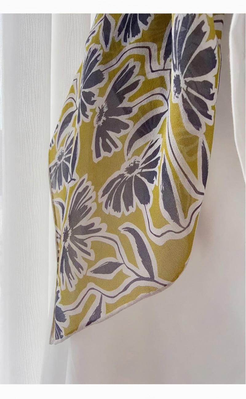 Spring Dream Silk Georgette Scarf, Lightweight Mulberry Silk Square, Artistic Floral Necktie, 25" Small Shawl, Romantic Luxe Gift for Her