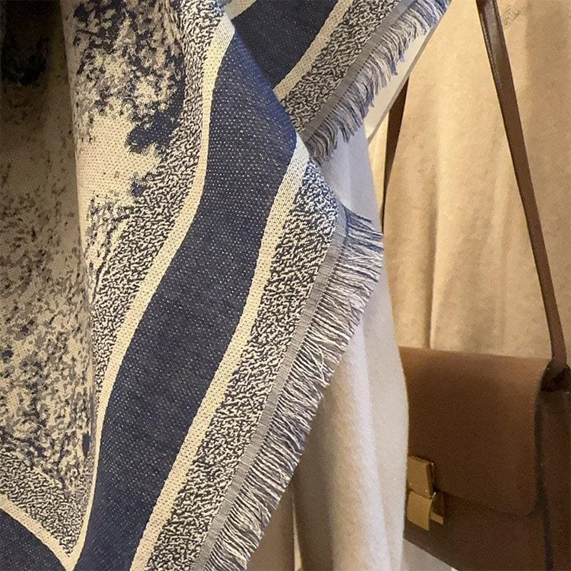 Heavy Jacquard Silk Wool Scarf, Jungle Animals Print Square Shawl, Large 55"x55" Winter Wrap, Luxury Gift for Her, Toile de Jouy Style