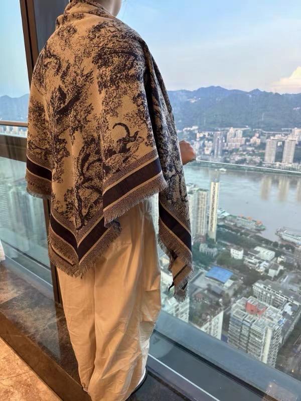 Heavy Jacquard Silk Wool Scarf, Jungle Animals Print Square Shawl, Large 55"x55" Winter Wrap, Luxury Gift for Her, Toile de Jouy Style