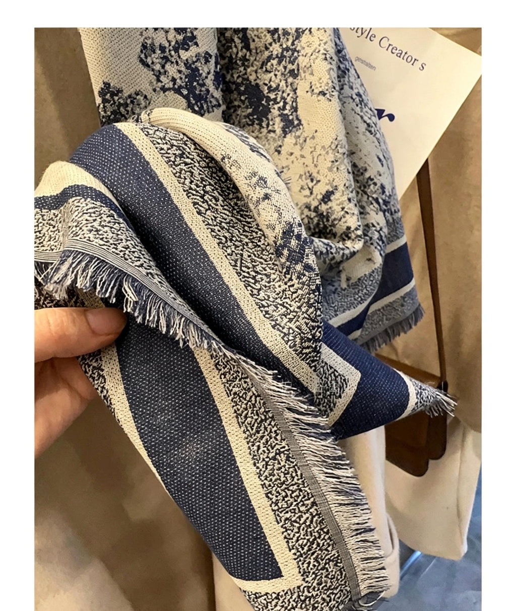 Heavy Jacquard Silk Wool Scarf, Jungle Animals Print Square Shawl, Large 55"x55" Winter Wrap, Luxury Gift for Her, Toile de Jouy Style