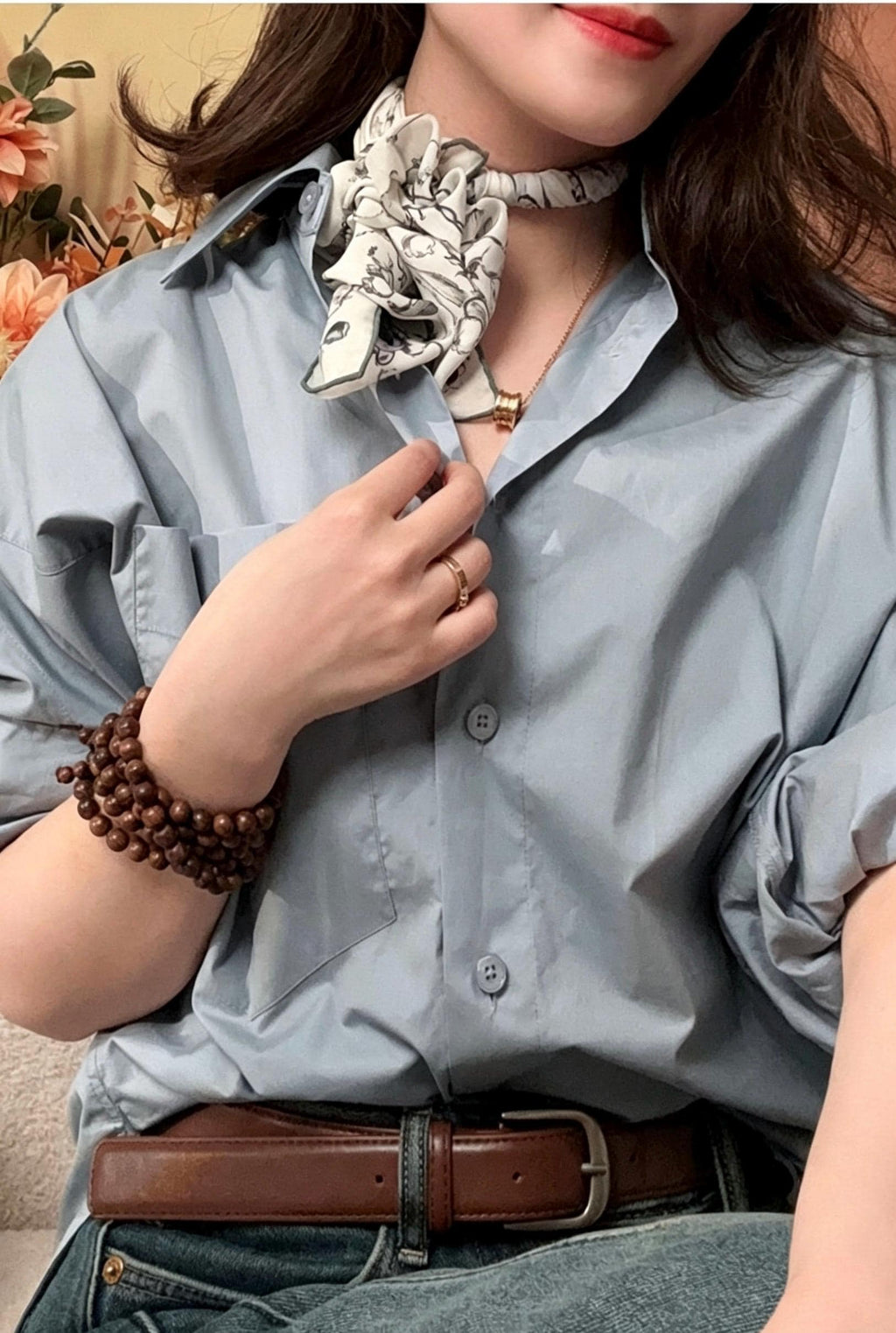 Lily of the Valley Silk Scarf, French Georgette Square Foulard, Elegant Floral Necktie, Versatile 27" Large Bandana, Luxury Gift for Her