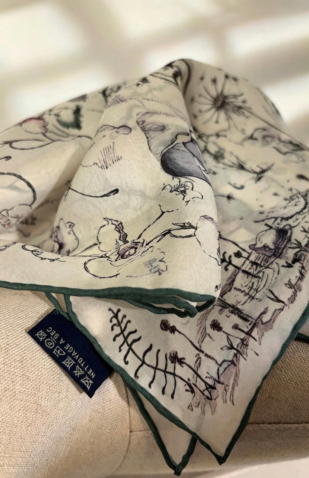 Lily of the Valley Silk Scarf, French Georgette Square Foulard, Elegant Floral Necktie, Versatile 27" Large Bandana, Luxury Gift for Her