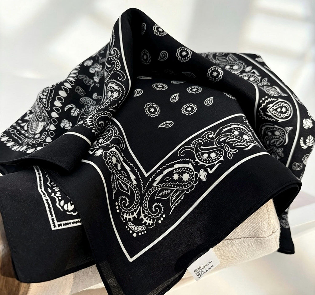 Vintage French Style Silk Scarf, Black & White Mulberry Silk Crepe de Chine Square 26", Elegant Classic Neckerchief, Retro Chic Head Scarf