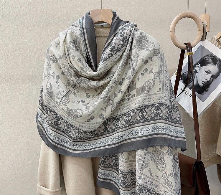 35x71 Inches Light Gray Memory: Classic Cotton Linen Scarf for Women, Minimalist Summer Sun Protection Shawl, Korean Style Long Wrap, 90x180