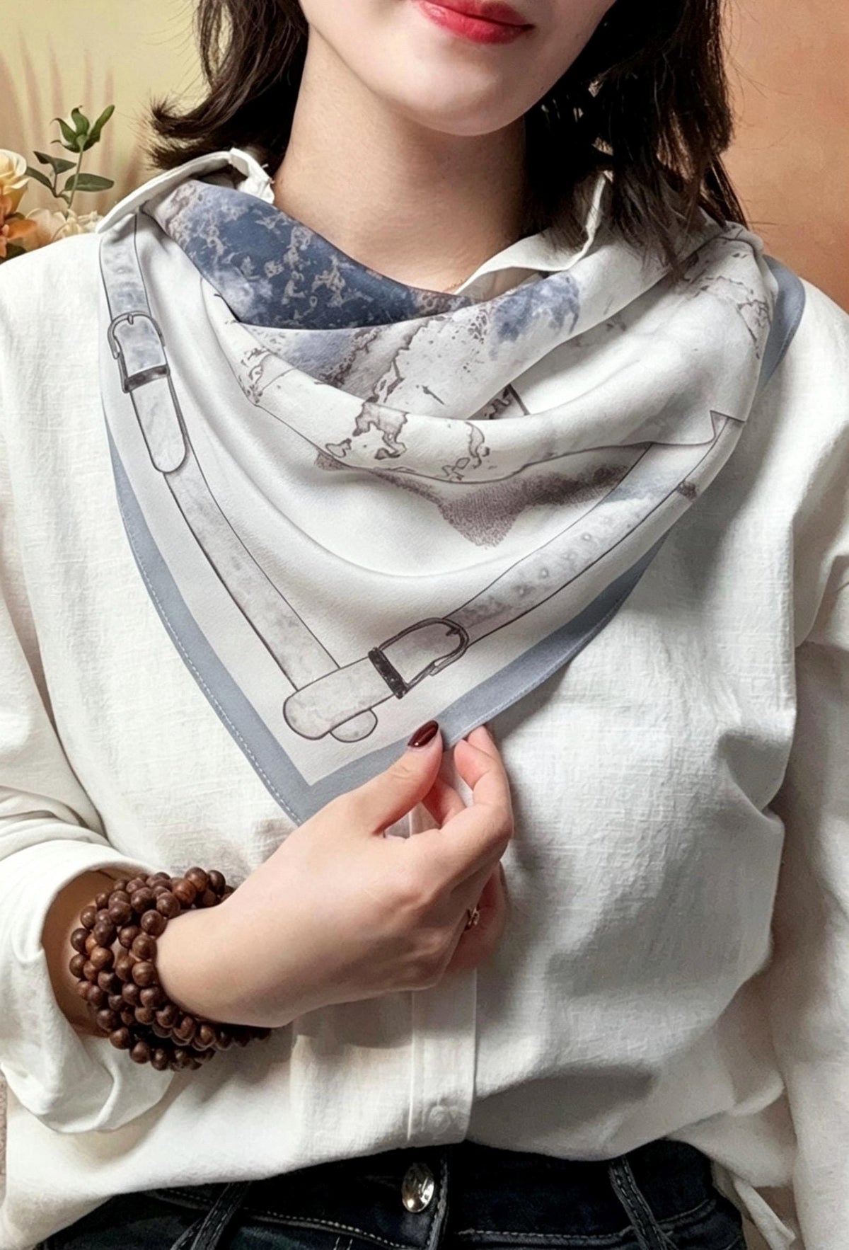 Elegant Fairy Blue Silk Scarf 100% Mulberry Silk Crepe de Chine Square Scarf 25" Spring Summer Lightweight Neck Scarf Luxury Gift for Women