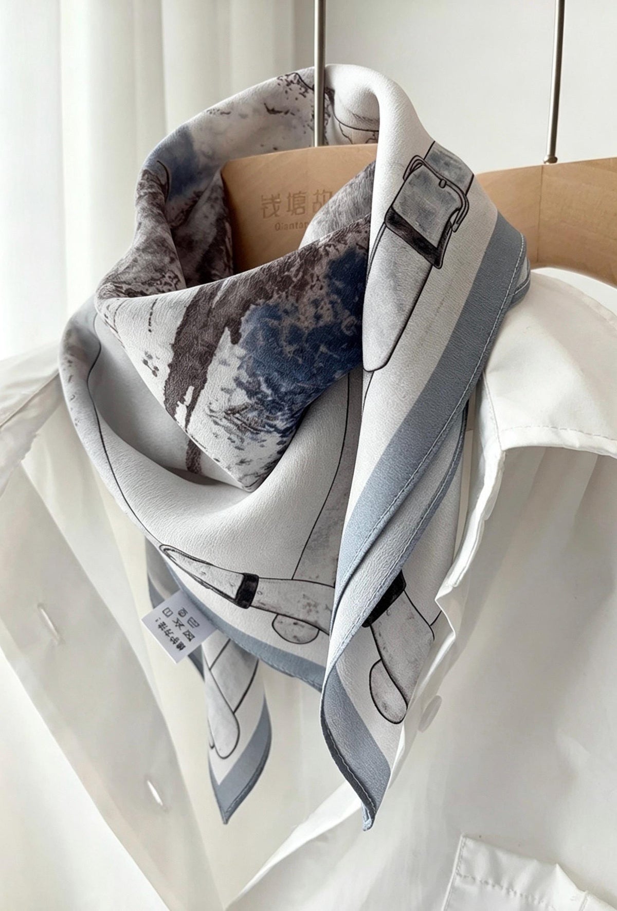 Elegant Fairy Blue Silk Scarf 100% Mulberry Silk Crepe de Chine Square Scarf 25" Spring Summer Lightweight Neck Scarf Luxury Gift for Women