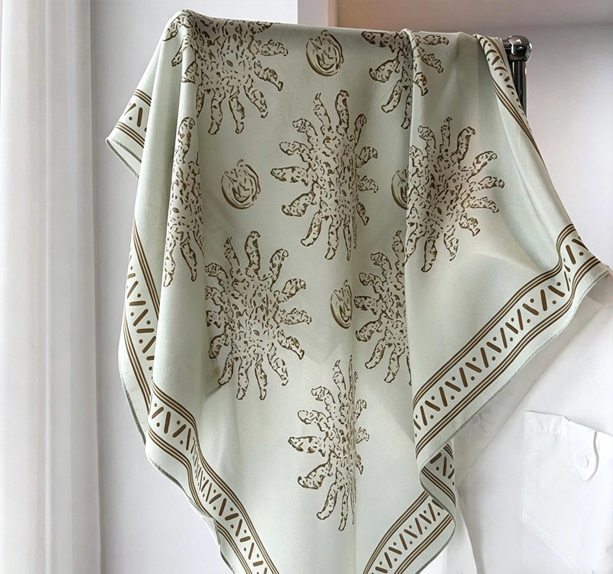 Rare Pea Green Silk Scarf 100% Mulberry Silk Crepe de Chine Square Scarf 25" Exotic Ethnic Style Lightweight Neck Scarf Luxury Gift for Her