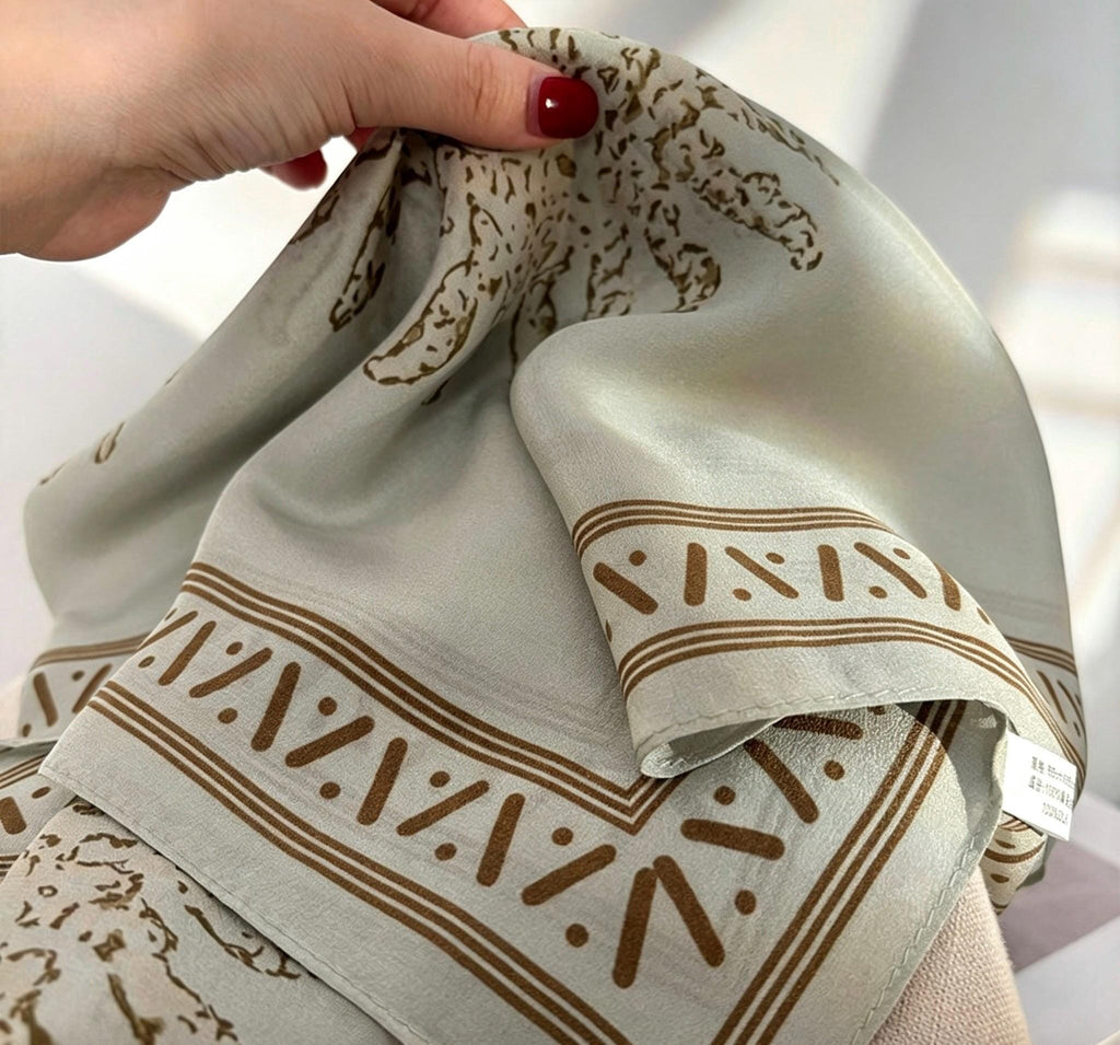 Rare Pea Green Silk Scarf 100% Mulberry Silk Crepe de Chine Square Scarf 25" Exotic Ethnic Style Lightweight Neck Scarf Luxury Gift for Her
