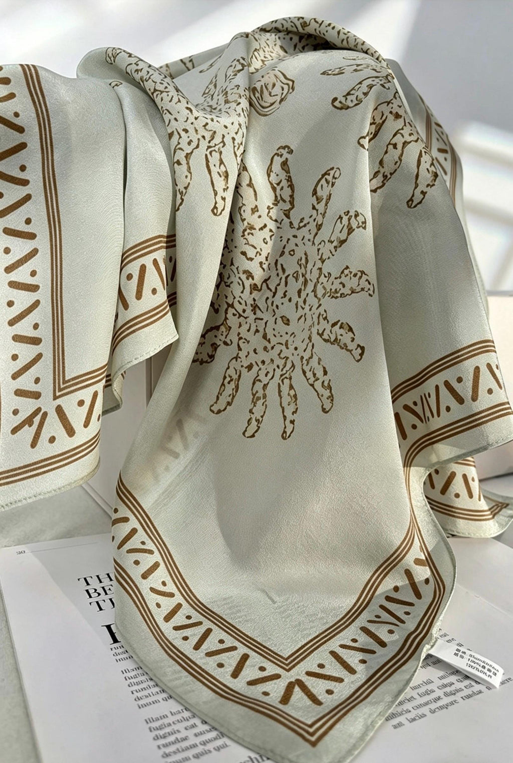 Rare Pea Green Silk Scarf 100% Mulberry Silk Crepe de Chine Square Scarf 25" Exotic Ethnic Style Lightweight Neck Scarf Luxury Gift for Her