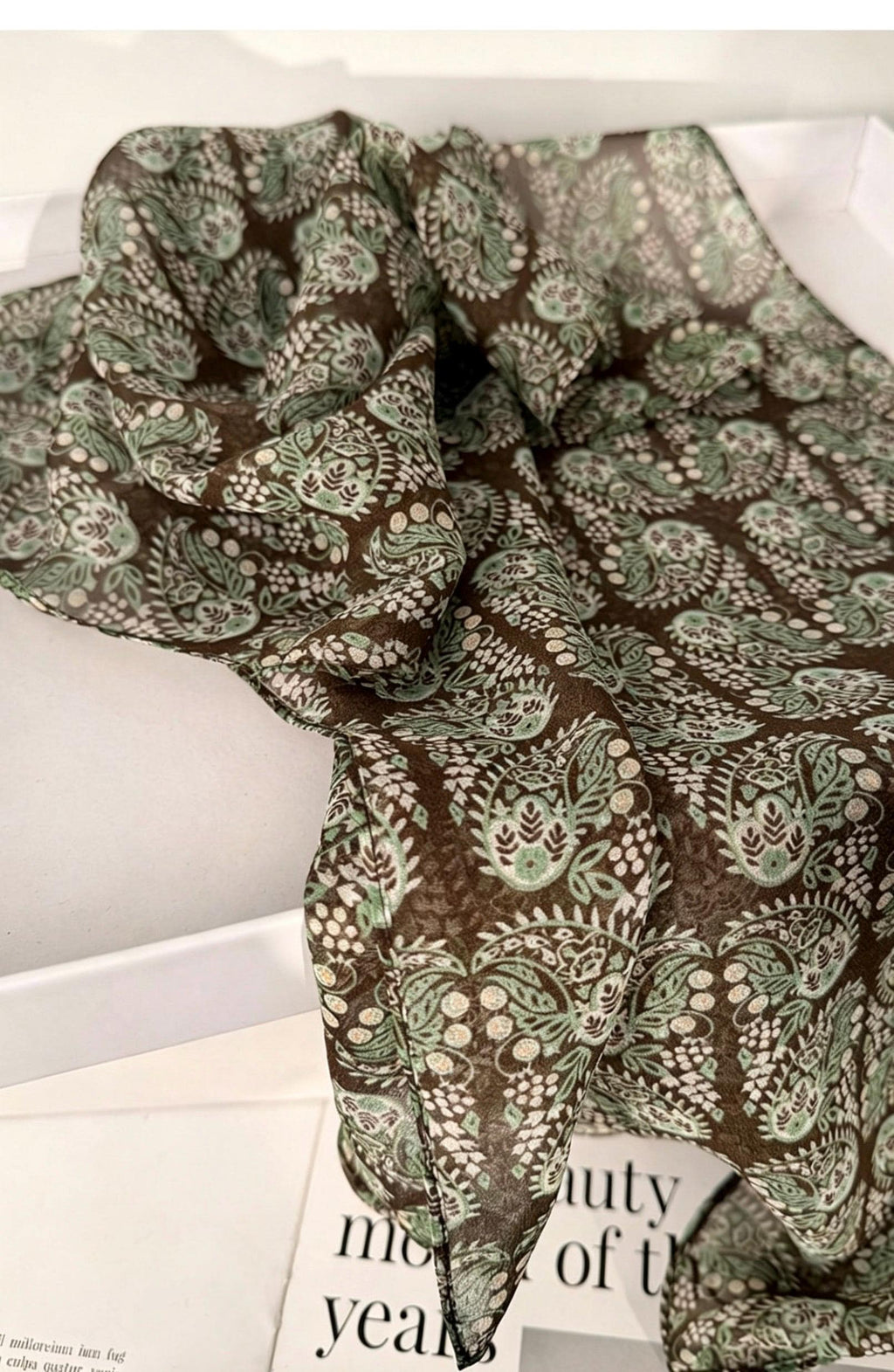 Colorful Leaves Silk Georgette Long Scarf 32x155cm, 100% Mulberry Silk Chiffon, Lightweight Foliage Print Shawl, Gift for Her