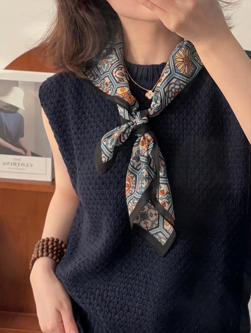 Elegance Smoke Blue Silk Cotton Scarf 25in Square Women Summer Versatile Mulberry Silk Chic Neckerchief Multifunctional Bandana Gift Her