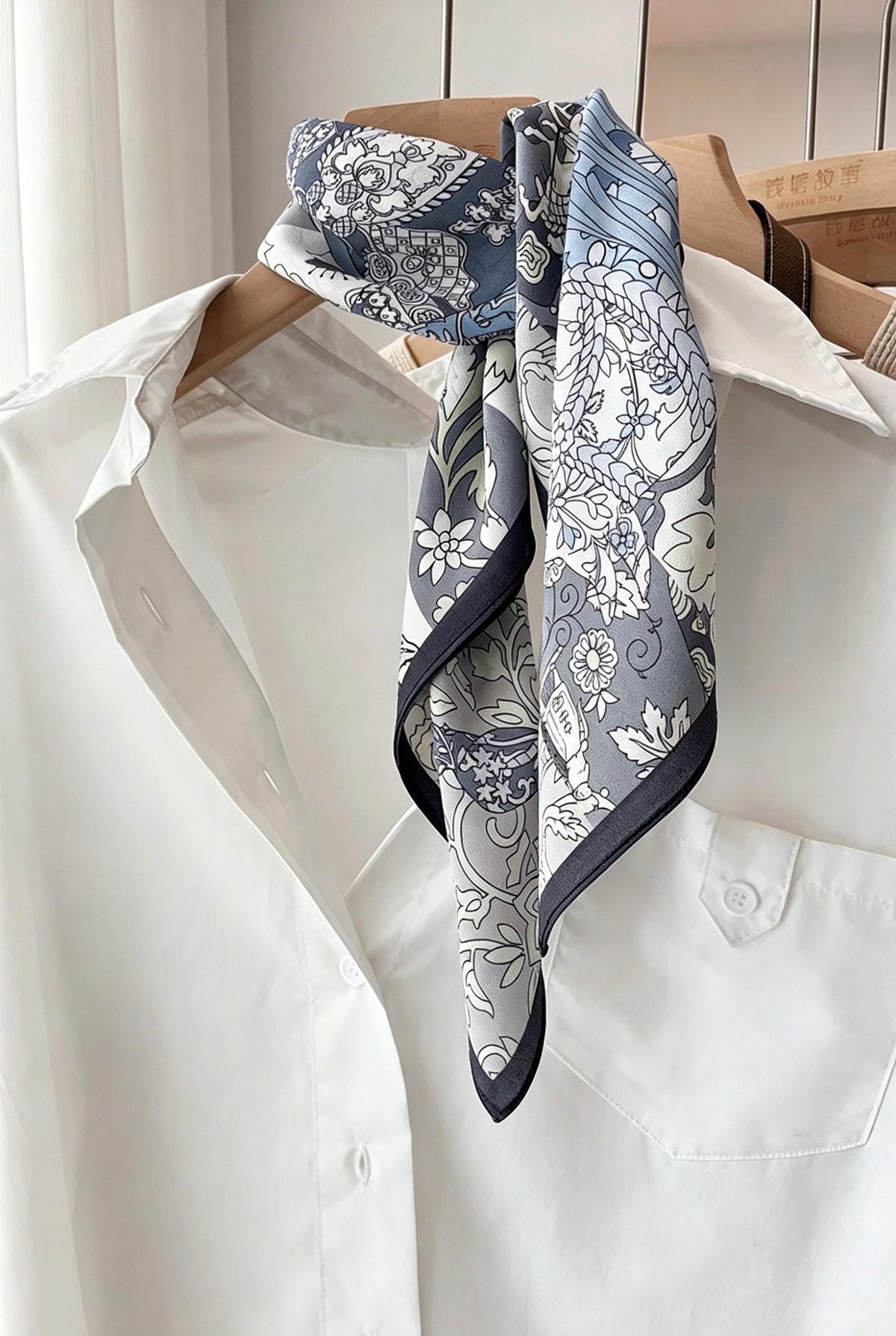 100% Mulberry Silk Scarf 25"x25" 65x65cm, Elegant Blue Crepe de Chine Silk Square, Premium Head Scarf, Chic Hand-Rolled Gift for Her