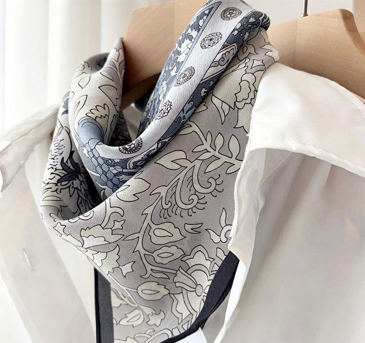 100% Mulberry Silk Scarf 25"x25" 65x65cm, Elegant Blue Crepe de Chine Silk Square, Premium Head Scarf, Chic Hand-Rolled Gift for Her