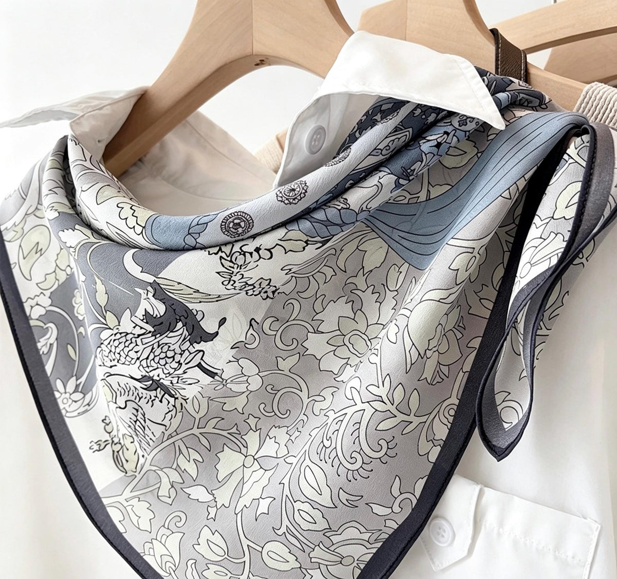 100% Mulberry Silk Scarf 25"x25" 65x65cm, Elegant Blue Crepe de Chine Silk Square, Premium Head Scarf, Chic Hand-Rolled Gift for Her