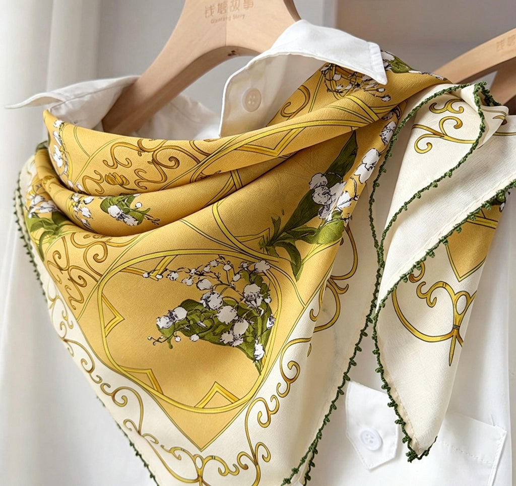 100% Mulberry Silk Scarf 25"x25" 65x65cm, Elegant Blue Crepe de Chine Silk Square, Premium Neck Scarf, Chic Hand-Rolled Luxury Gift for Her