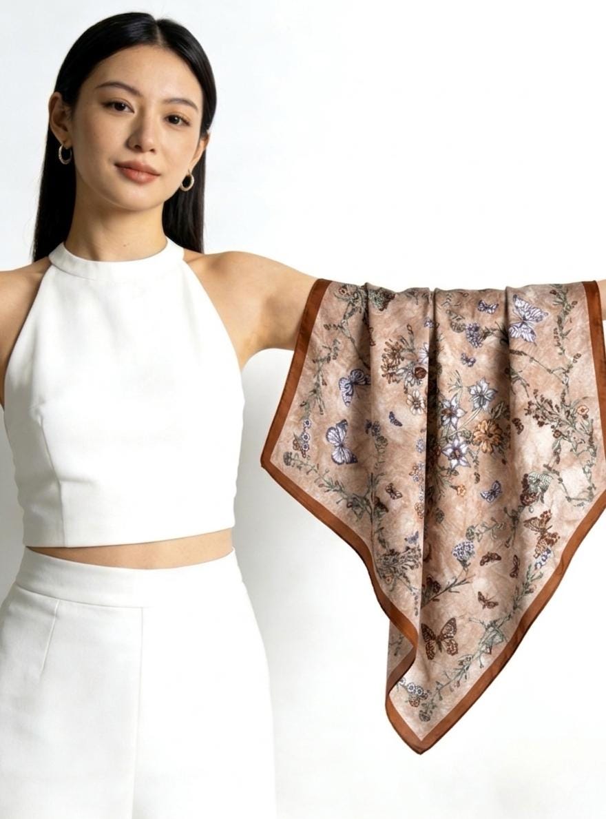 100% Mulberry Silk Scarf 25"x25" 65x65cm, Elegant Morandi Crepe de Chine Silk Neck Scarf, Luxury Hair Head Scarf, Chic Gift for Her, Summer