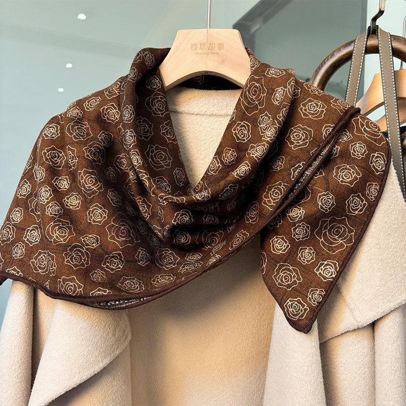 100% Mulberry Silk Scarf 35"x35" 88x88cm, Italian Style Luxury Silk Wool Large Square Scarf, Premium Shawl Wrap, Gift for Her, Chic Beige
