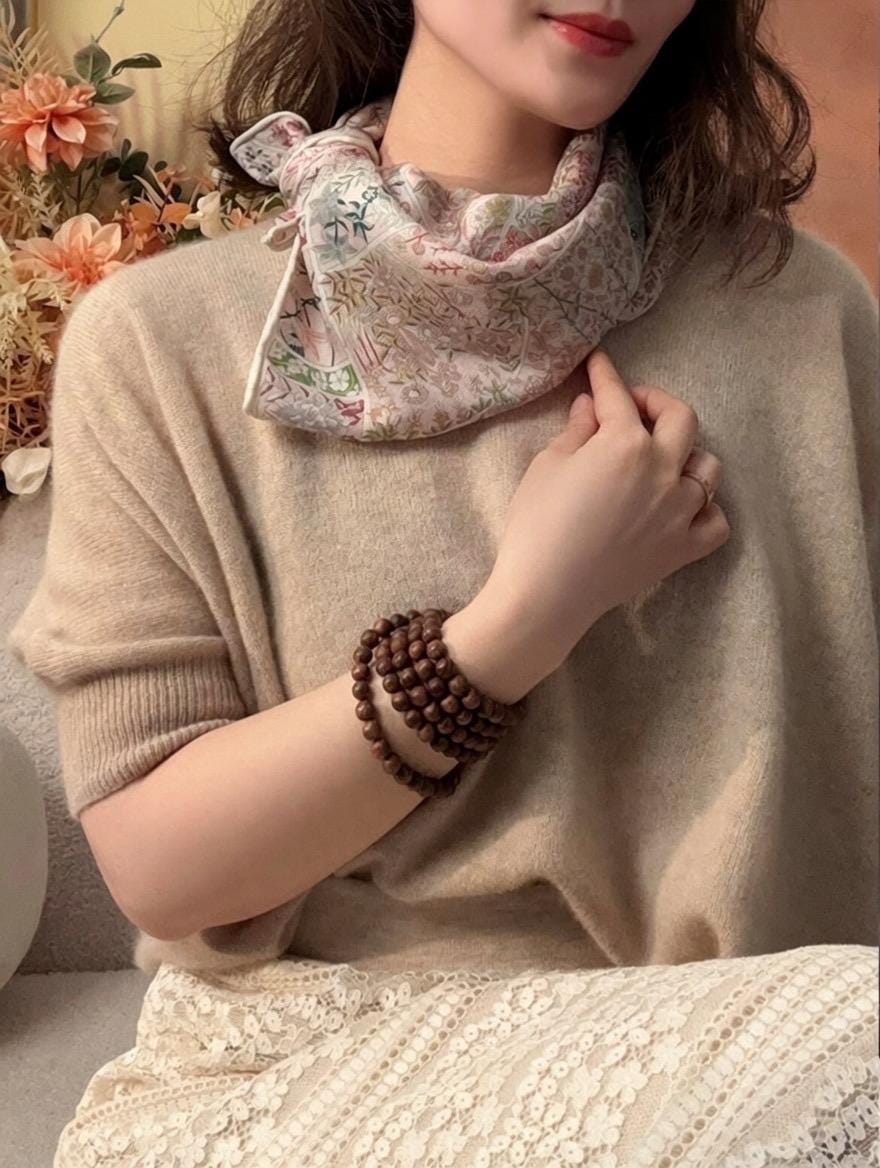 Gentle Garden Silk Wool Scarf for Women, Versatile Square Neck Warmer Shawl, Elegant Floral Wrap, 27"x27" & 35"x35", Gift for Her