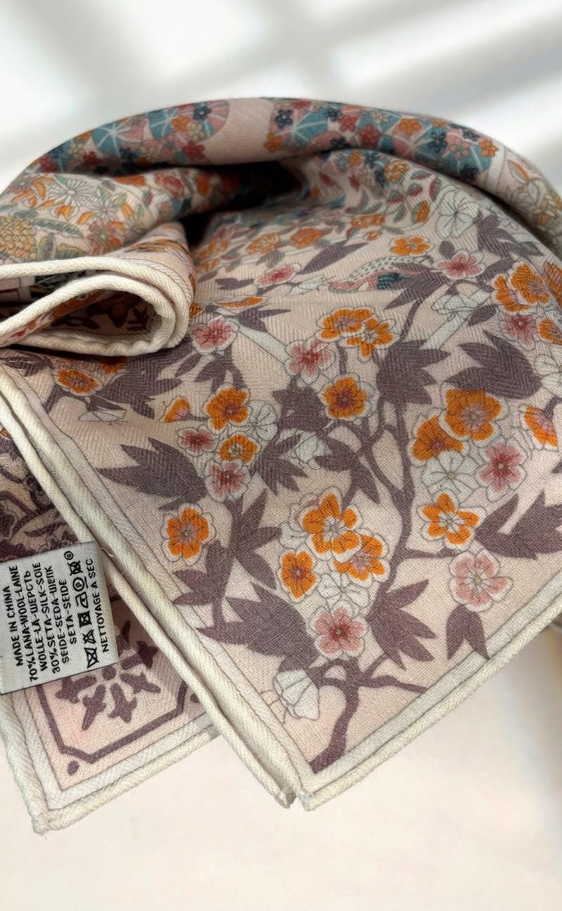 Gentle Garden Silk Wool Scarf for Women, Versatile Square Neck Warmer Shawl, Elegant Floral Wrap, 27"x27" & 35"x35", Gift for Her