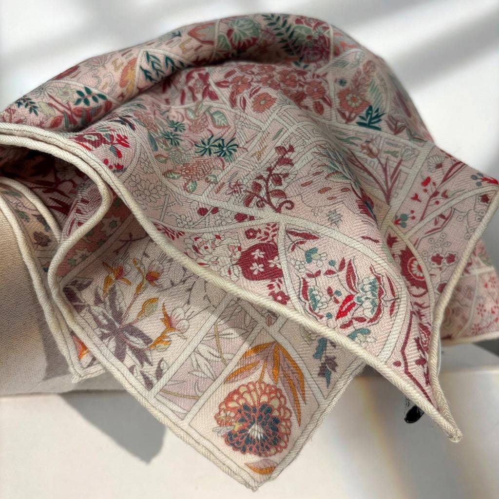Gentle Garden Silk Wool Scarf for Women, Versatile Square Neck Warmer Shawl, Elegant Floral Wrap, 27"x27" & 35"x35", Gift for Her
