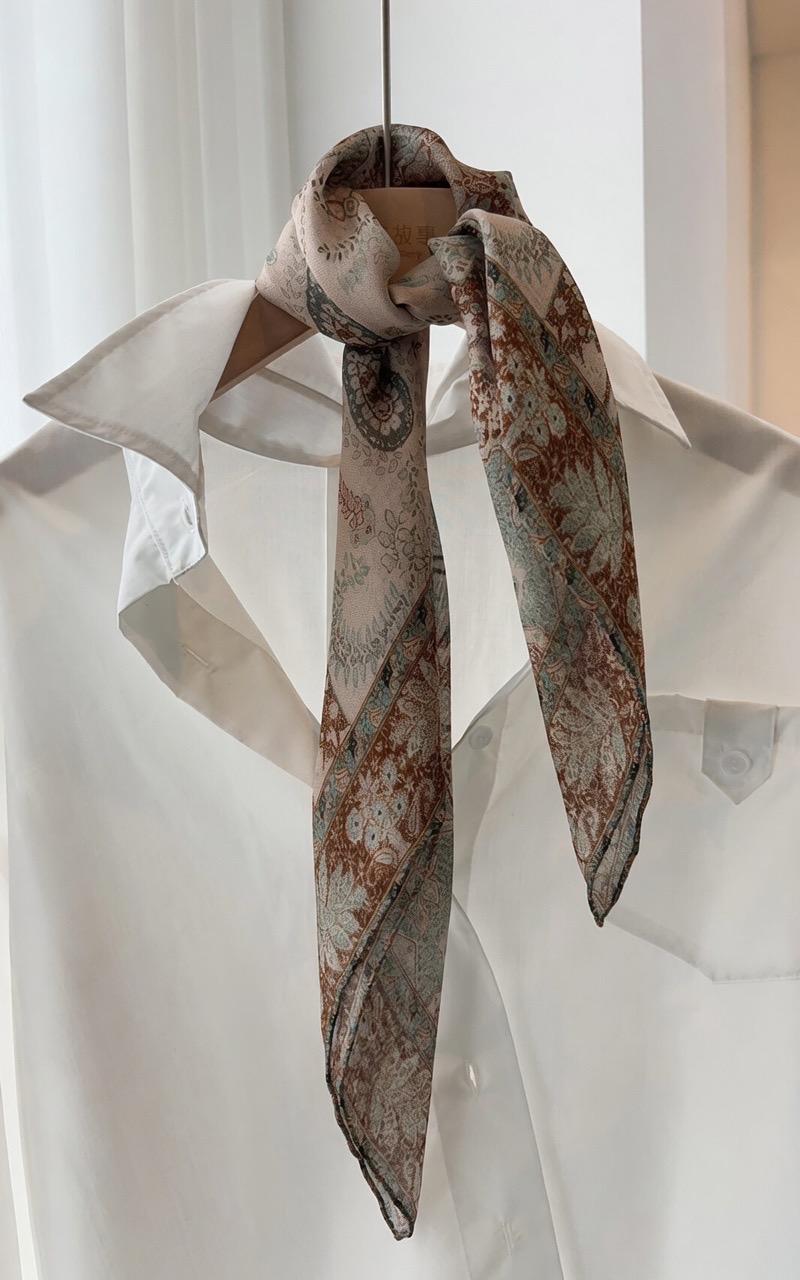 Classic Paisley Sili Gauze Silk Scarf, Summer Garden Mulberry Silk Neckerchief for Women, Elegant Decorative Bandana, 25" Square Scarf