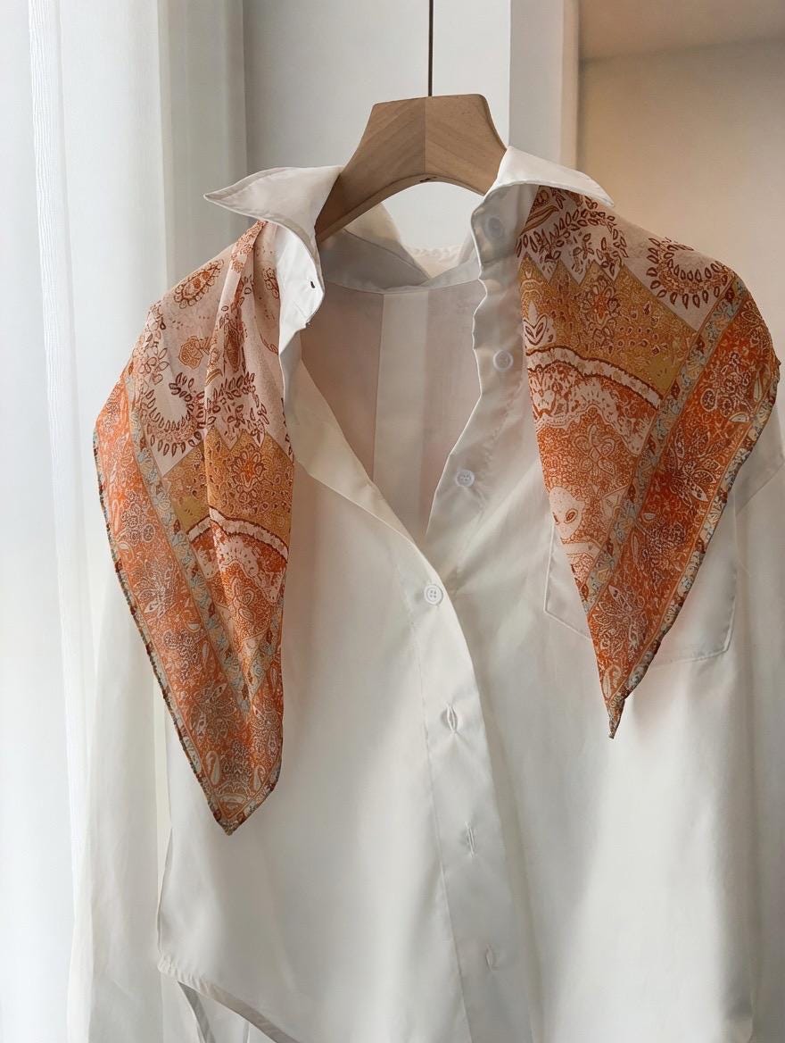 Classic Paisley Sili Gauze Silk Scarf, Summer Garden Mulberry Silk Neckerchief for Women, Elegant Decorative Bandana, 25" Square Scarf