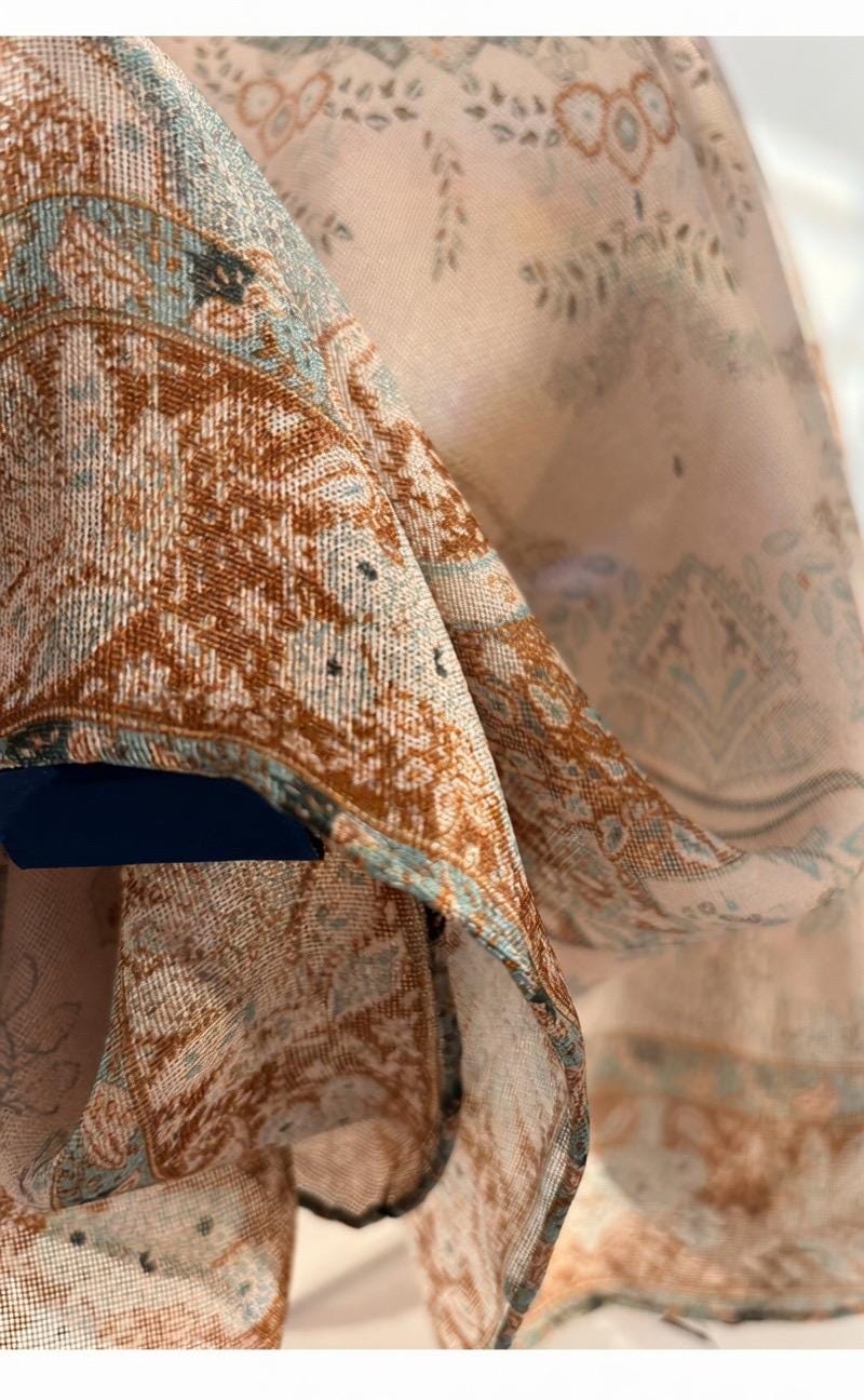 Classic Paisley Sili Gauze Silk Scarf, Summer Garden Mulberry Silk Neckerchief for Women, Elegant Decorative Bandana, 25" Square Scarf