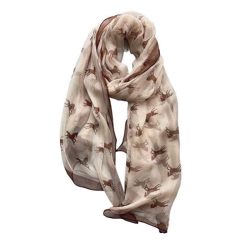 100% Mulberry Silk Scarf 35"x75" 88x190cm, Cream Pony Georgette Silk Shawl, Long Summer Sunscreen Wrap, Lightweight Floral Scarf for