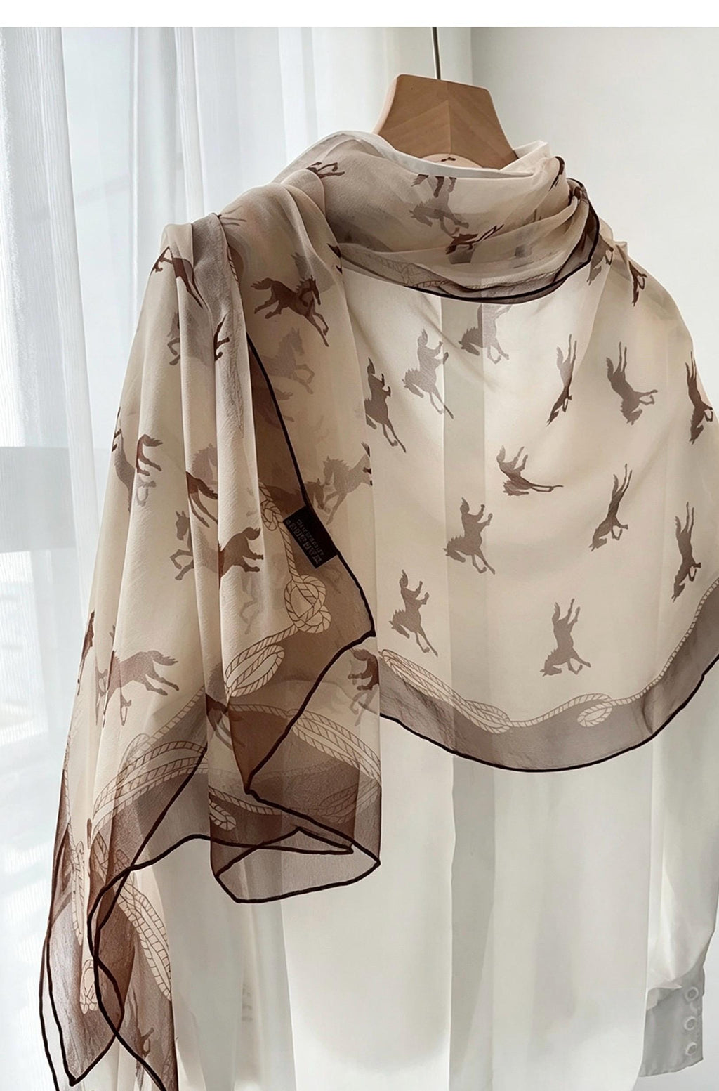 100% Mulberry Silk Scarf 35"x75" 88x190cm, Cream Pony Georgette Silk Shawl, Long Summer Sunscreen Wrap, Lightweight Floral Scarf for