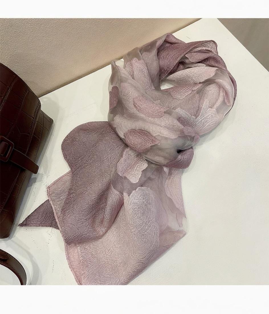 Wrapwhisper 3D Cut-Flower Rose Scarf, Organza Silk Shawl for Spring Autumn, Large Floral Wrap 25”x75”, Elegant Women's Long Evening Stole