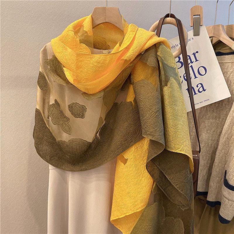 Wrapwhisper 3D Cut-Flower Rose Scarf, Organza Silk Shawl for Spring Autumn, Large Floral Wrap 25”x75”, Elegant Women's Long Evening Stole