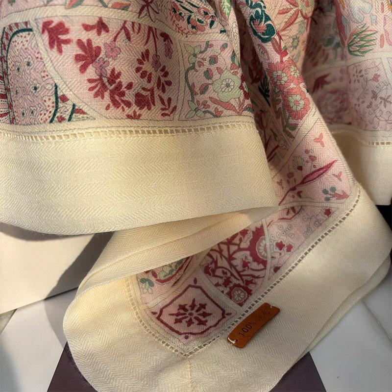 Australian Wool Scarf 35"x35" 88x88cm, Secret Garden Hollow Out Luxury Shawl, Lace Floral Large Square Wrap, Soft Spring Autumn Cape
