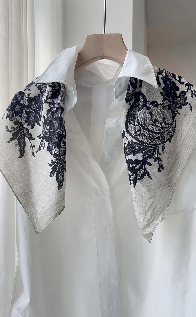 Rococo Whispers 3D Lace Silk Scarf, Premium Mulberry Silk Crepe de Chine Square 26", French Vintage Elegant Neck Tie, Luxury Gift for Her
