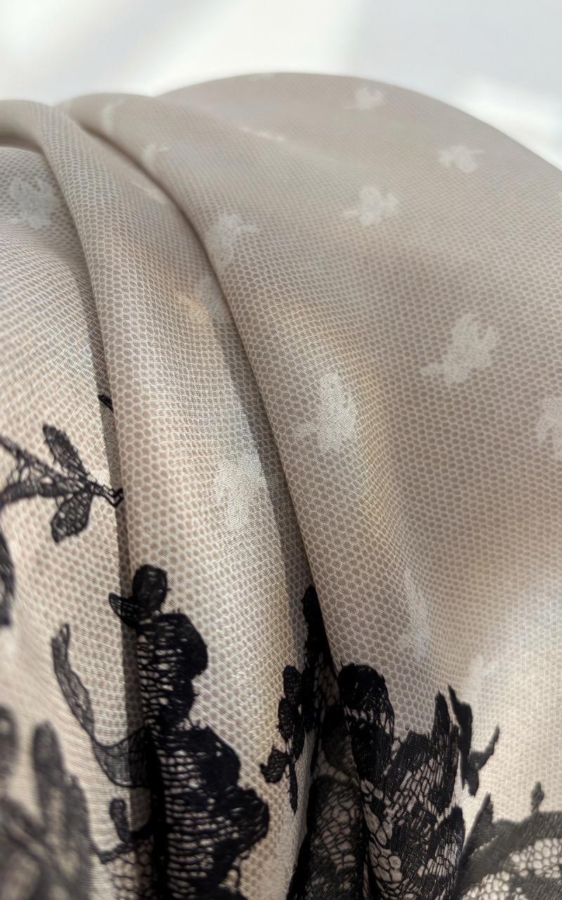 Rococo Whispers 3D Lace Silk Scarf, Premium Mulberry Silk Crepe de Chine Square 26", French Vintage Elegant Neck Tie, Luxury Gift for Her